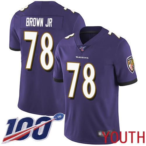 Baltimore Ravens Limited Purple Youth Orlando Brown Jr. Home Jersey NFL Football #78 100th Season Vapor Untouchable